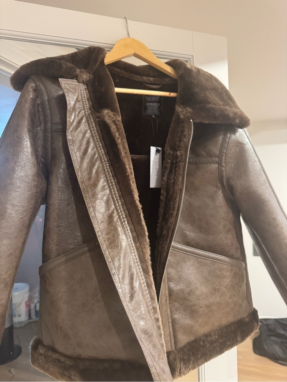 Dynamite Dark Brown Faux Shearling Flight Jacket